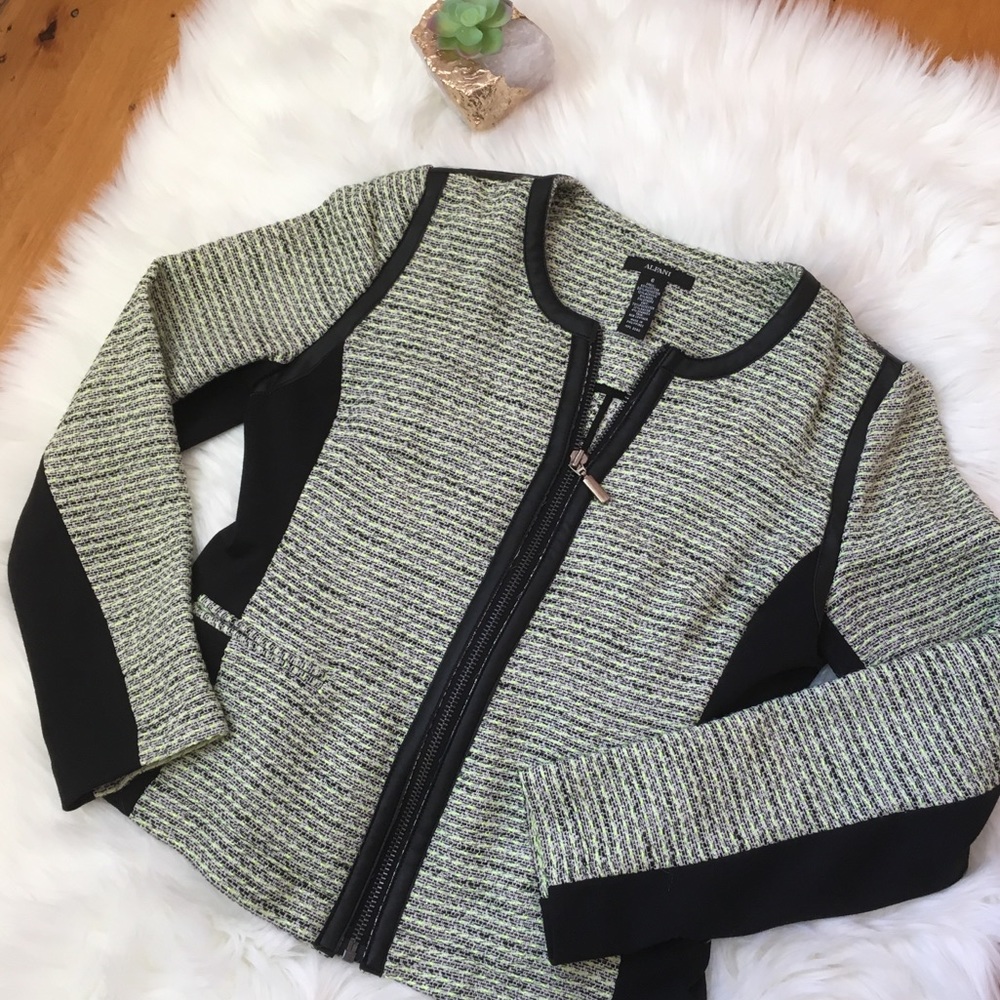 Alfani Tweed Blazer Lime Green and Black w Zipper